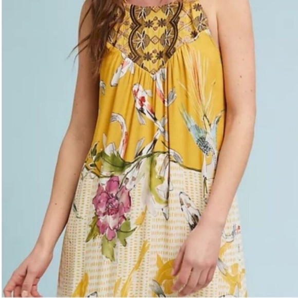 Anthropologie | One September Yellow Paradiso Koi Fish Maxi Dress Size Small - Picture 4 of 15